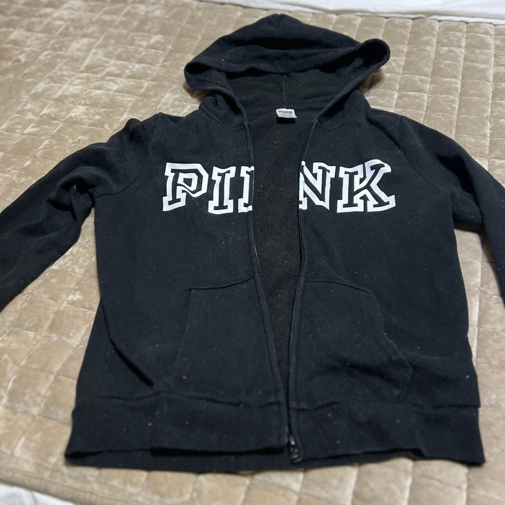 PINK Victoria's Secret Black Sweater with Hood and Relaxed Fit